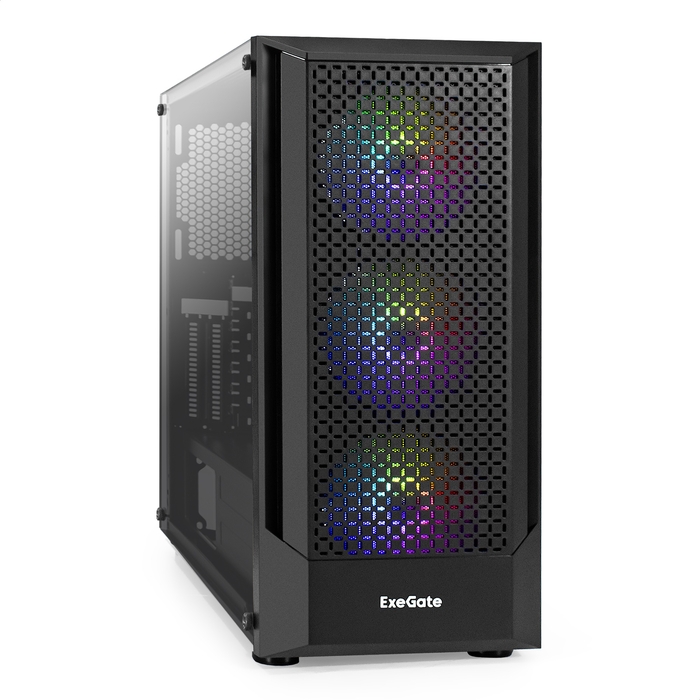 Корпус ExeGate EVO-8227, ATX, Midi-Tower, USB 3.2, RGB подсветка, черный, без БП (EX295765RUS)