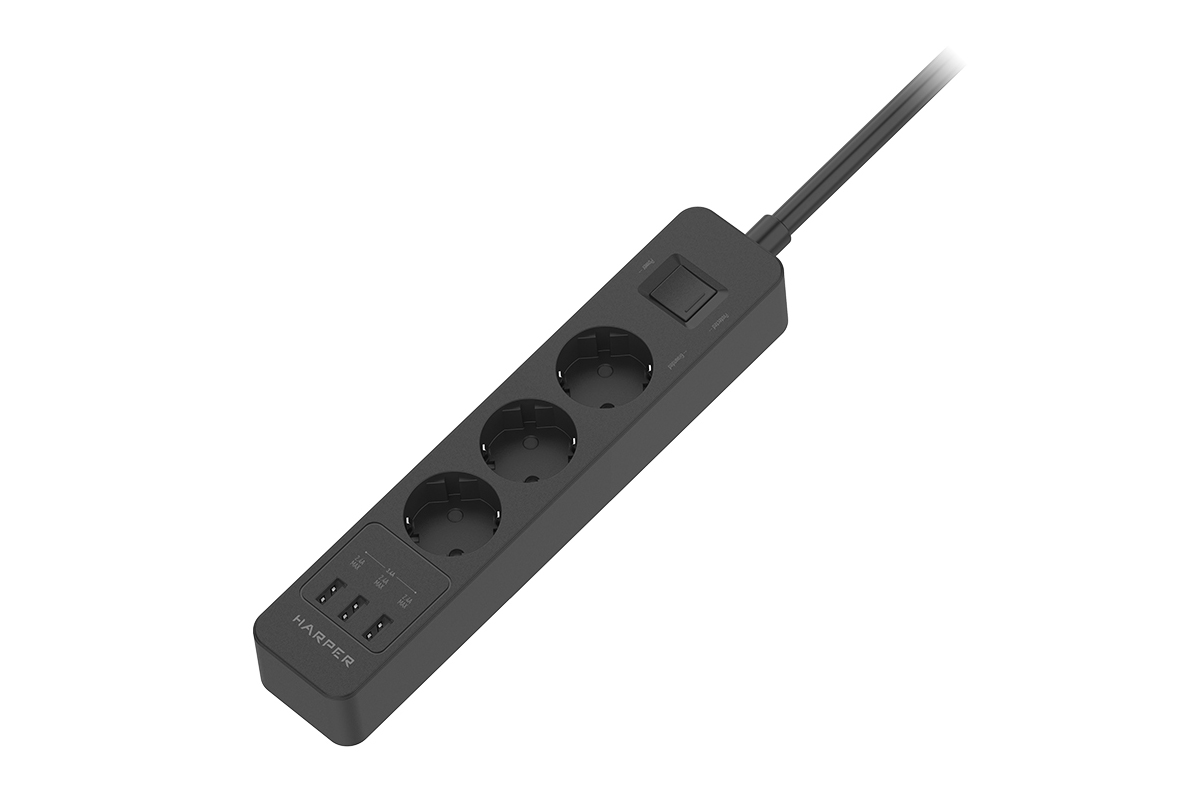 

Сетевой фильтр HARPER UCH-360, 3-розетки, 3xUSB, 3 м, черный (UCH-360 Black), UCH-360
