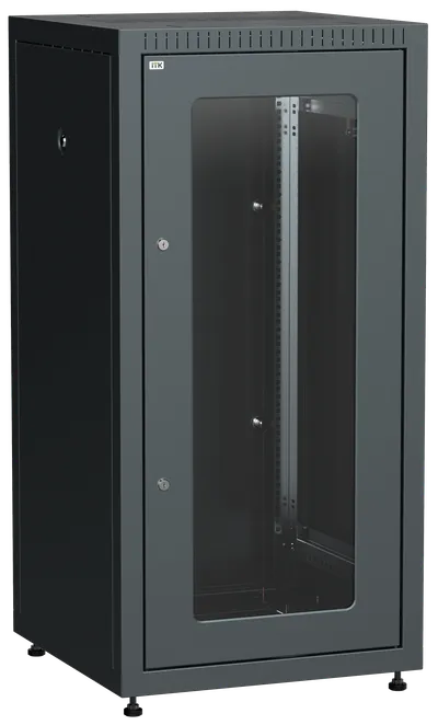 

Шкаф телекоммуникационный напольный 24U 600x600 мм, стекло/металл, черный, разборный, ITK LINEA E LE05-24U66-GM (LE05-24U66-GM), LE05-24U66-GM