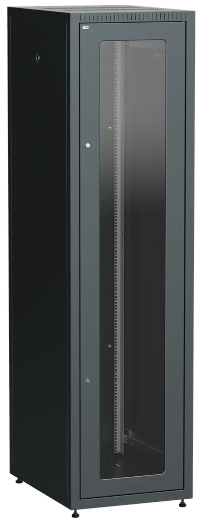 

Шкаф телекоммуникационный напольный 42U 600x800 мм, стекло/металл, черный, разборный, ITK LINEA E LE05-42U68-GM (LE05-42U68-GM), LE05-42U68-GM
