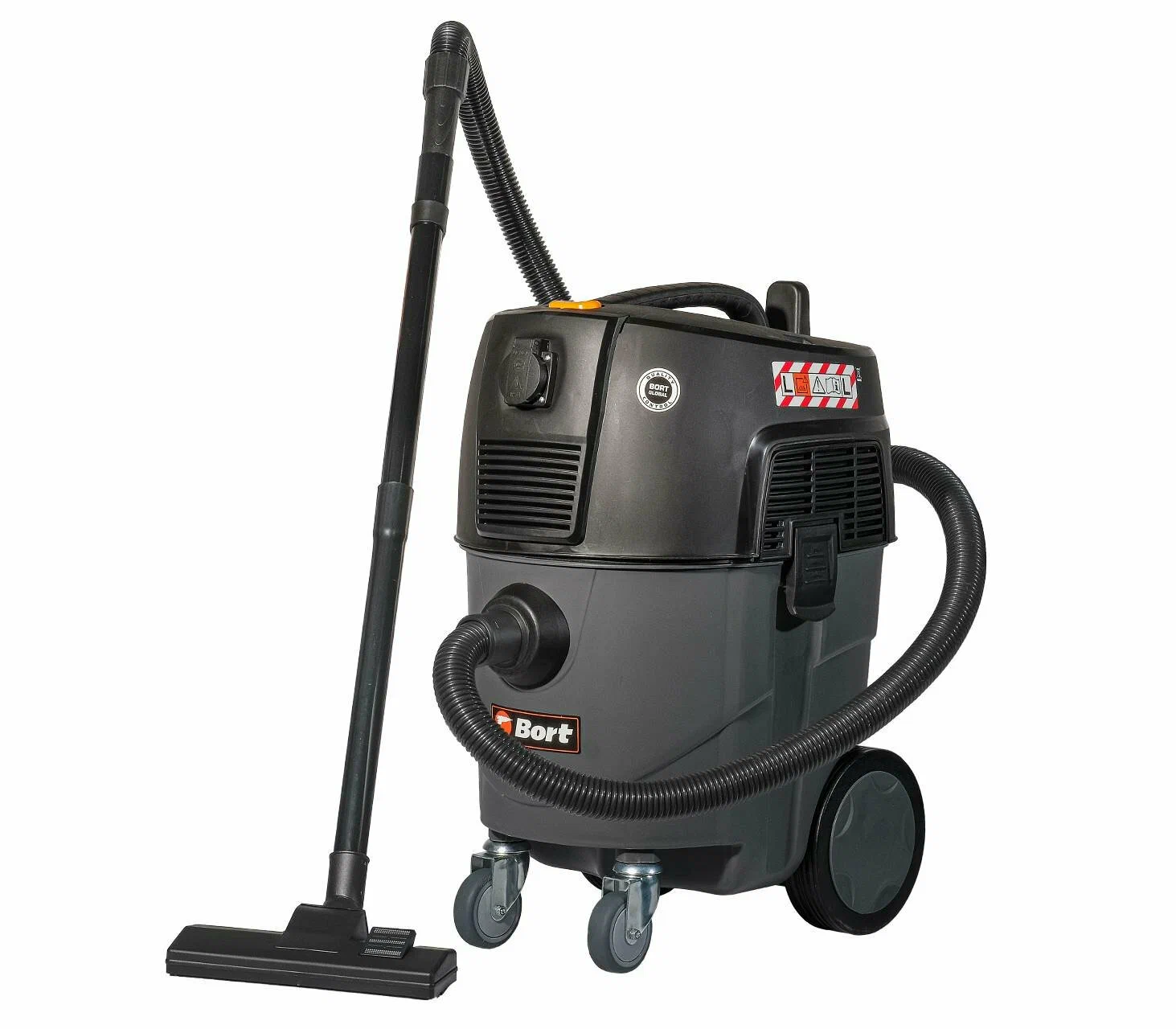 

Строительный пылесос Bort BAX-1530M-SMART CLEAN, сетевой, 1.6 кВт, влажная, сухая уборка, объем пылесборника 30 л, мешок, диаметр шланга 3.2 см, длина шланга 4 м, встроенная розетка, 14 кг (93410020), BAX-1530M-SMART CLEAN