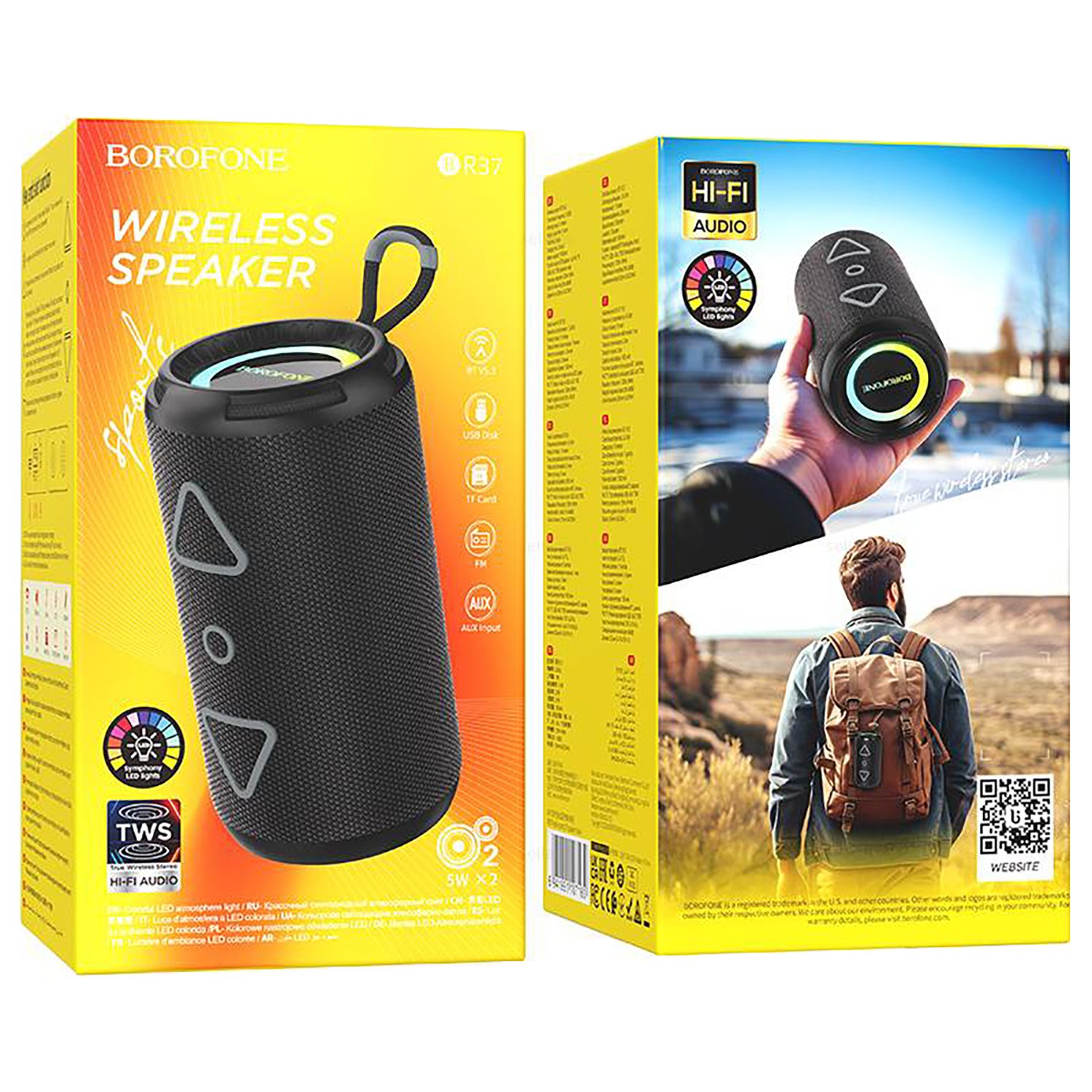 

Портативная акустика 2.0 Borofone BR37 Noble, 5 Вт, FM, AUX, USB, microSD, Bluetooth, подсветка, черный (225111), BR37 Noble