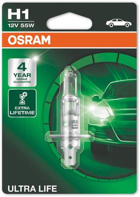 

Лампа автомобильная галогенная Osram, дальний свет, 55 Вт, 12 В, H1, 1 шт. (64150ULT-01B)