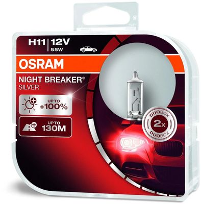 

Лампа автомобильная галогенная Osram, ближний/дальний свет, 55 Вт, 12 В, H11, 2 шт. (64211NBS-HCB)