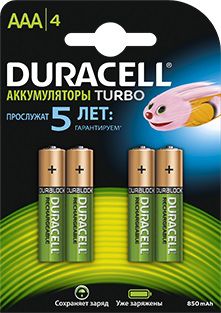 Аккумулятор Duracell HR03 HR03-4BL, AAA, 1.2V 850 мА·ч, 4 шт