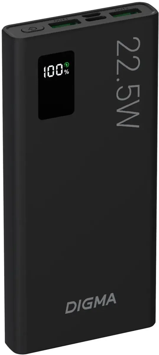 

Портативный аккумулятор (Powerbank) Digma DGPF10A, 10000 мА·ч, 4xUSB, 3А, Type-C, QC, черный (DGPF10A22PBK), DGPF10A
