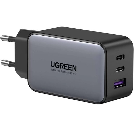 

Сетевое зарядное устройство UGREEN CD244 65 Вт, USB, EU, 2xUSB type-C, Quick Charge, PD, серый (10335_), CD244