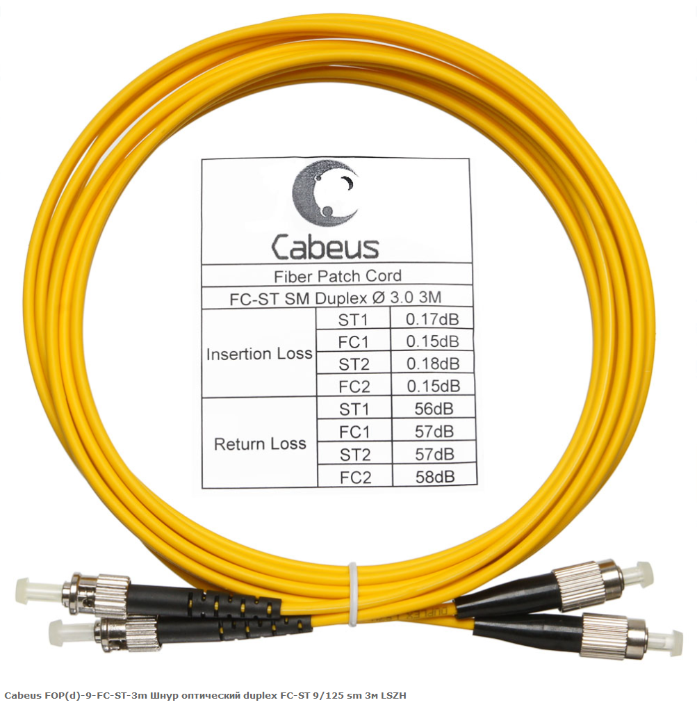 

Патч-корд оптический Cabeus FOP(d)-9-FC-ST-3m, FC/UPC-ST/UPC, одномодовый, 9/125, OS2, двойной, 3 м, LSZH, желтый (FOP(d)-9-FC-ST-3m), FOP(d)-9-FC-ST-3m