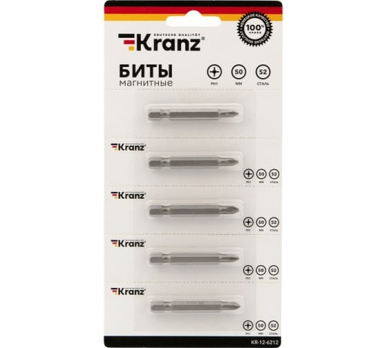 Бита KRANZ PH1, 50 мм, 1/4 (тип Е), магнитная, 5 шт. (KR-12-6212-5)