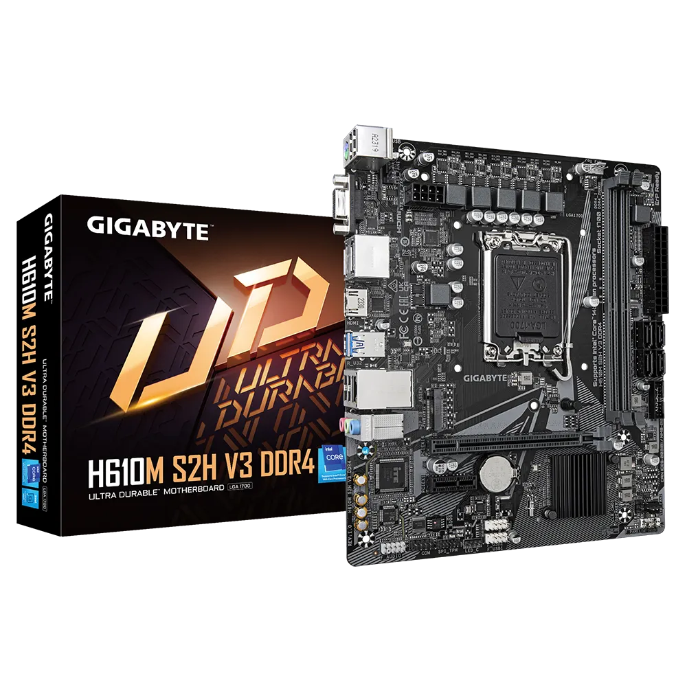 

Материнская плата GIGABYTE H610M S2H V3 DDR4, Socket1700, Intel H610, 2xDDR4, PCI-Ex16, 4SATA3, 7.1-ch, GLAN, 4 USB 3.2, VGA, HDMI, DP, mATX, Retail, H610M S2H V3 DDR4