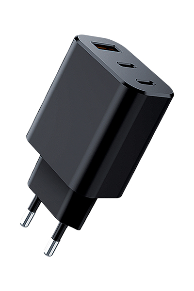 Сетевое зарядное устройство Qumo Energy GaN 30 Вт, USB, 2xUSB type-C, Quick Charge, PD, 3А, черный (Charger 0073) - фото 1