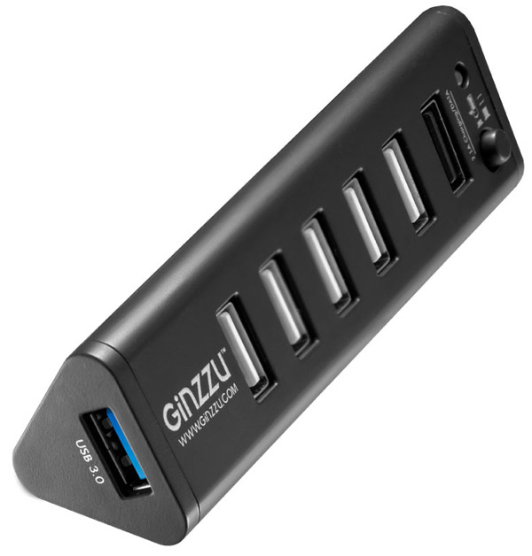 Концентратор Ginzzu GR-315UB, 6xUSB 2.0, 1xUSB 3.0, черный