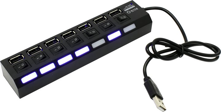 Концентратор 5bites HB27-203PBK, 7xUSB 2.0, блок питания, черный