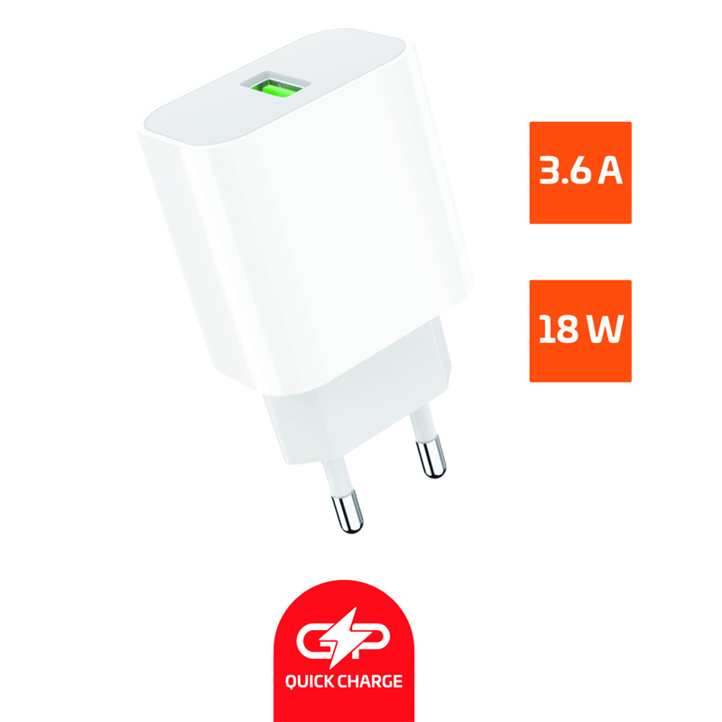 Сетевое зарядное устройство GoPower GPQC07 18 Вт, USB, EU, Quick Charge, белый (00-00022767)