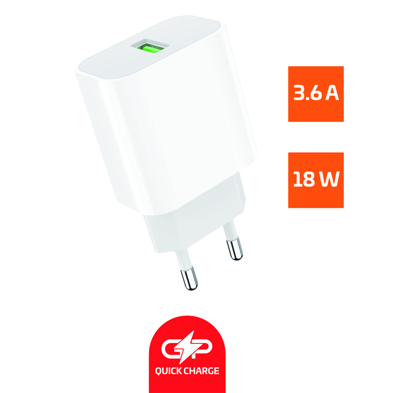 

Сетевое зарядное устройство GoPower GPQC07 18 Вт, USB, EU, Quick Charge, белый (00-00022767), GPQC07