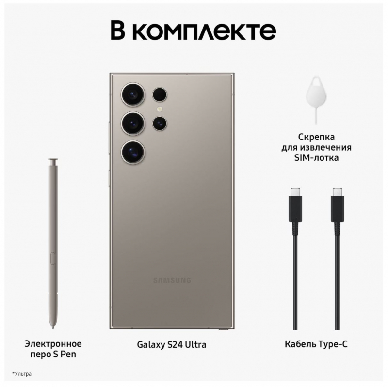 Смартфон Samsung Galaxy S24 Ultra 12Gb/256Gb серый (SM-S928BZTGCAU