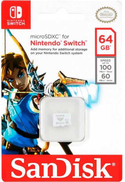 Карта памяти 64Gb microSD Sandisk Nintendo Switch Class 10 UHS-I V30 (SDSQXAO-064G-GN3ZN)