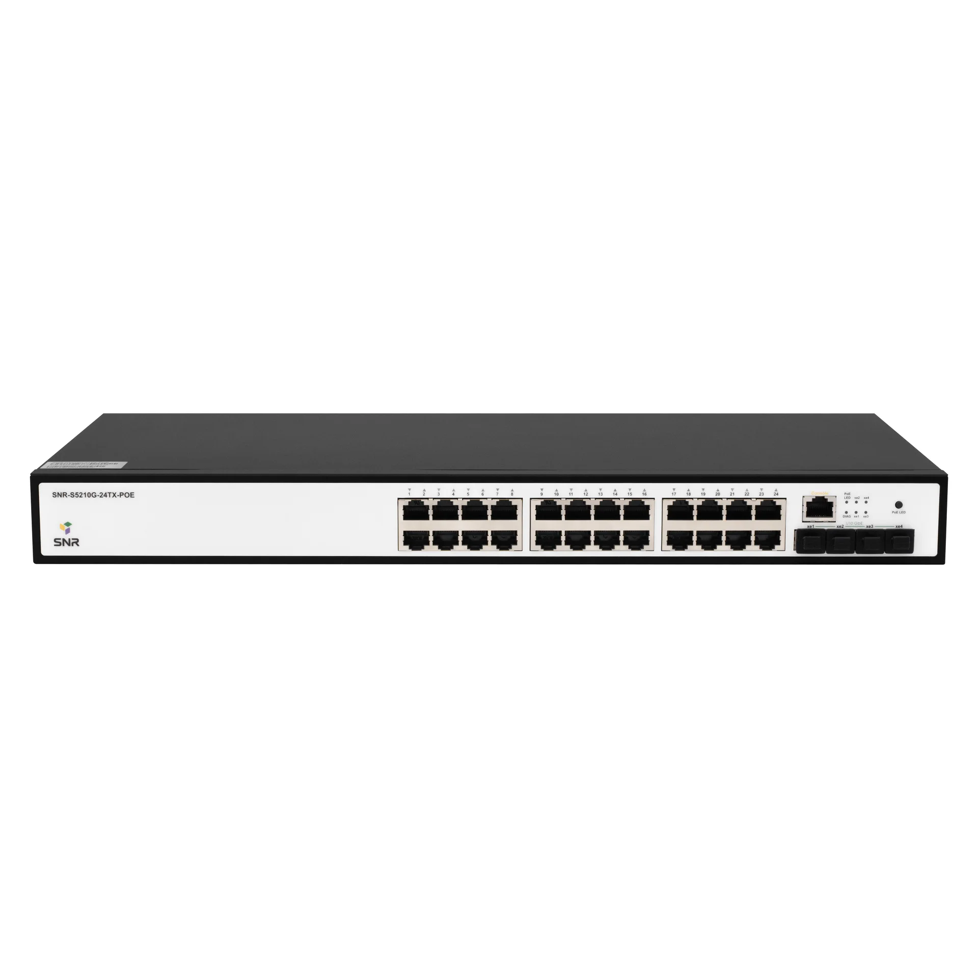 Коммутатор SNR SNR-S5210G-24TX-POE, управляемый, кол-во портов: 24x1 Гбит/с, кол-во SFP/uplink: SFP+ 4x10 Гбит/с, установка в стойку (макс. 370 Вт) (SNR-S5210G-24TX-POE)