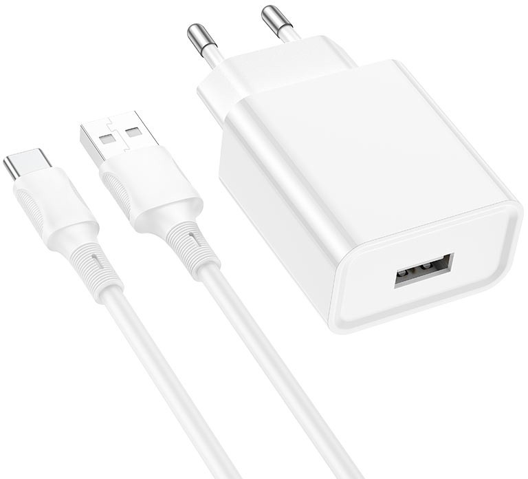 

Сетевое зарядное устройство Borofone Aspirer BA74A, USB, EU, белый (6974443388671), кабель USB Type C, BA74A