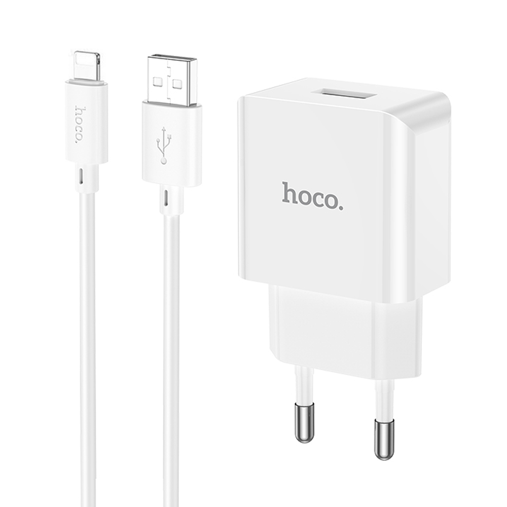 

Сетевое зарядное устройство Hoco C106A, USB, EU, белый (6931474783899), Lightning 8pin, C106A