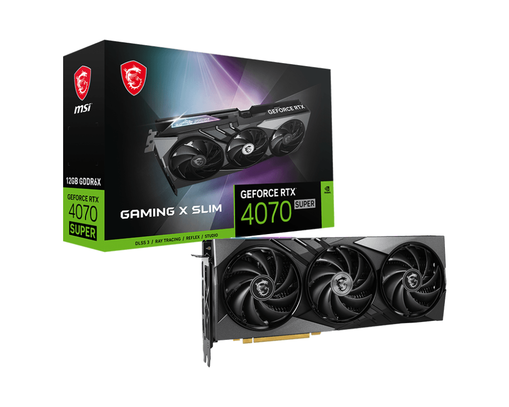 

Видеокарта MSI NVIDIA GeForce RTX 4070 Super GAMING SLIM , 12Gb DDR6X, 192 бит, PCI-E, HDMI, 3DP, Retail (602-V513-146S), GAMING SLIM