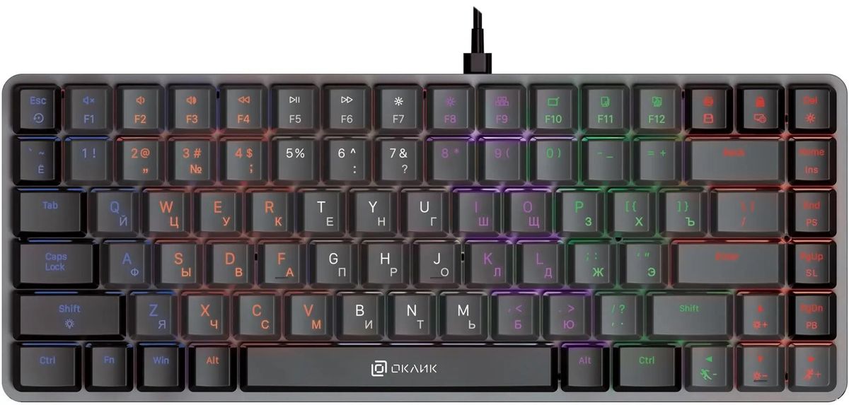 Клавиатура проводная Oklick K615X, механическая, GTMX Brown, подсветка, USB, черный (1934413)