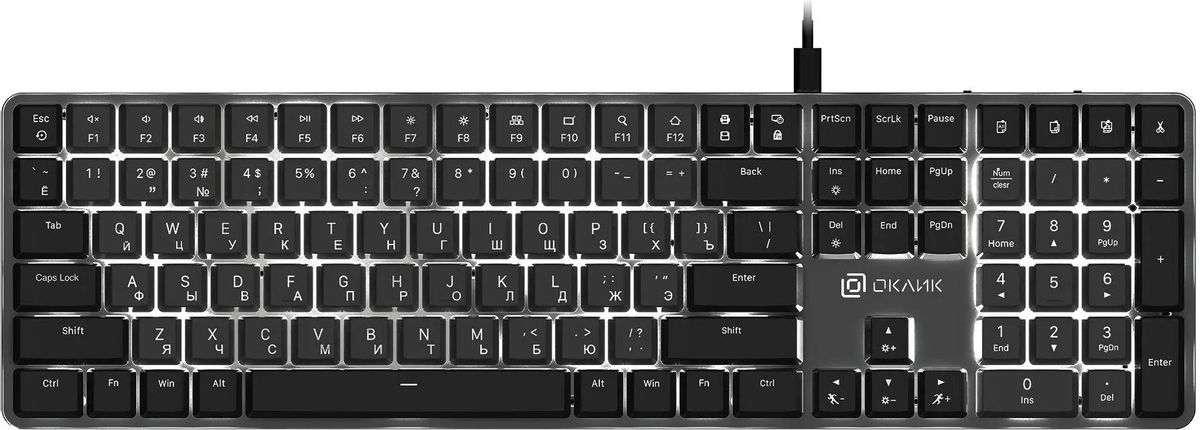 

Клавиатура проводная Oklick K953X, механическая, GTMX Brown, подсветка, USB, черный (1901086), K953X