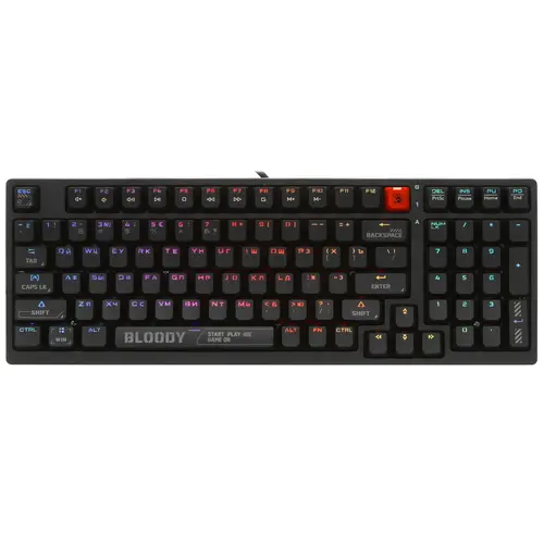

Клавиатура проводная A4Tech Bloody S98, механическая, BLMS Red Plus, подсветка, USB, черный/красный (S98 BLACK), Bloody S98