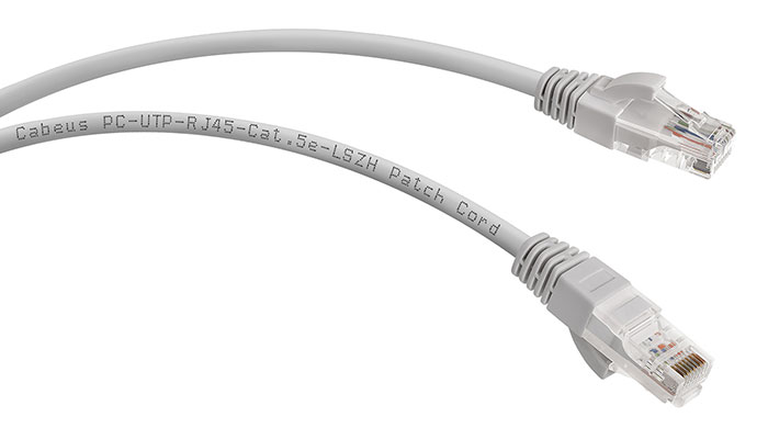 Патч-корд UTP кат.5e, 0.3 м, RJ45-RJ45, серый, CU, LSZH, Cabeus (PC-UTP-RJ45-Cat.5e-0.3m-LSZH)