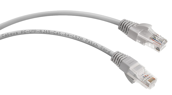 Патч-корд UTP кат.6a, 0.5 м, RJ45-RJ45, серый, CU, LSZH, Cabeus (PC-UTP-RJ45-Cat.6a-0.5m-LSZH)