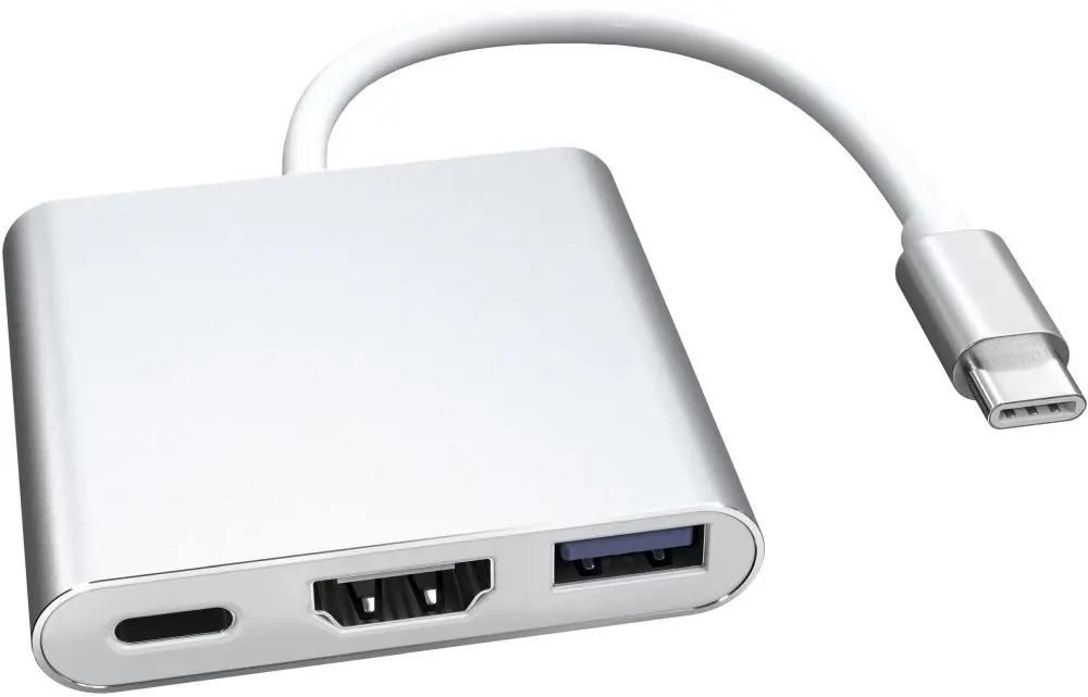 Мультипортовый адаптер Red Line Type-C 3 in 1 для ноутбука, металл, серебристый (УТ000013654)