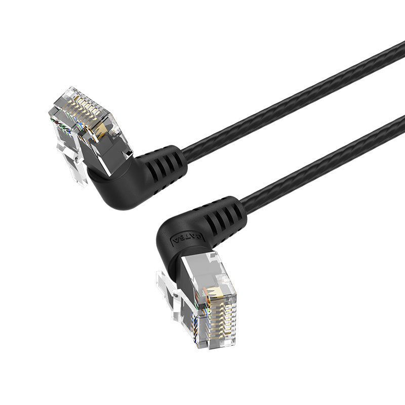 Патч-корд UTP кат.6a, 0.5 м, RJ45-RJ45 угловой, черный, CU, Vention IBO (IBOBD)