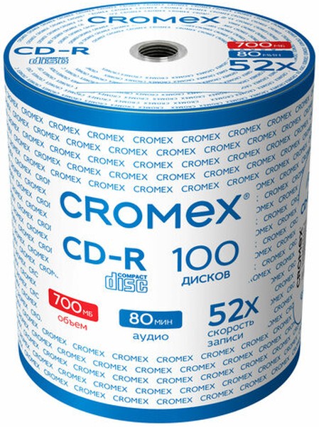 

Диск CROMEX CD-R, 700Mb, 52x, Bulk, 100 шт, Printable (513779)