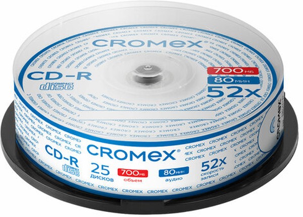 Диск CROMEX CD-R, 700Mb, 52x, Cake Box, 25 шт, Printable (513776)