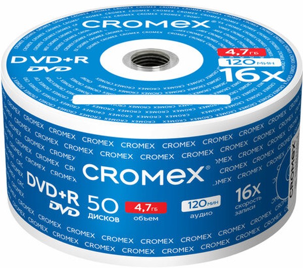 

Диск CROMEX DVD+R, 4.7Gb, 16x, Bulk, 50 шт (513774)