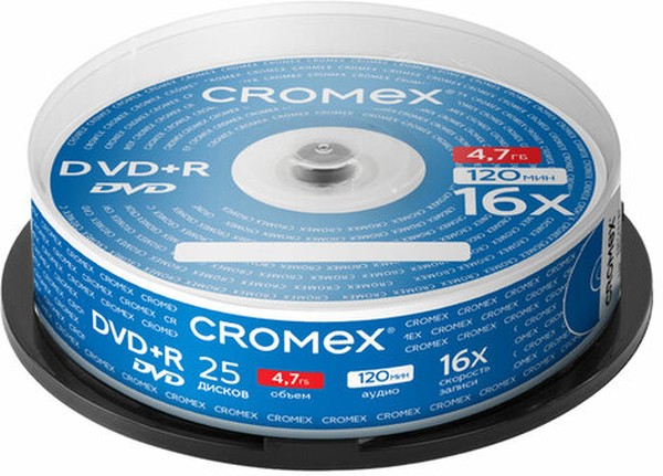 

Диск CROMEX DVD+R, 4.7Gb, 16x, Cake Box, 25 шт (513777)