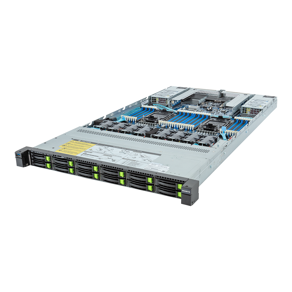 Серверная платформа Gigabyte R183-S92, 2xLGA4677, 32xDDR5, 12x2.5 HDD HS, Redundant 2x1600 Вт 1U (6NR183S92DR000AAD1)
