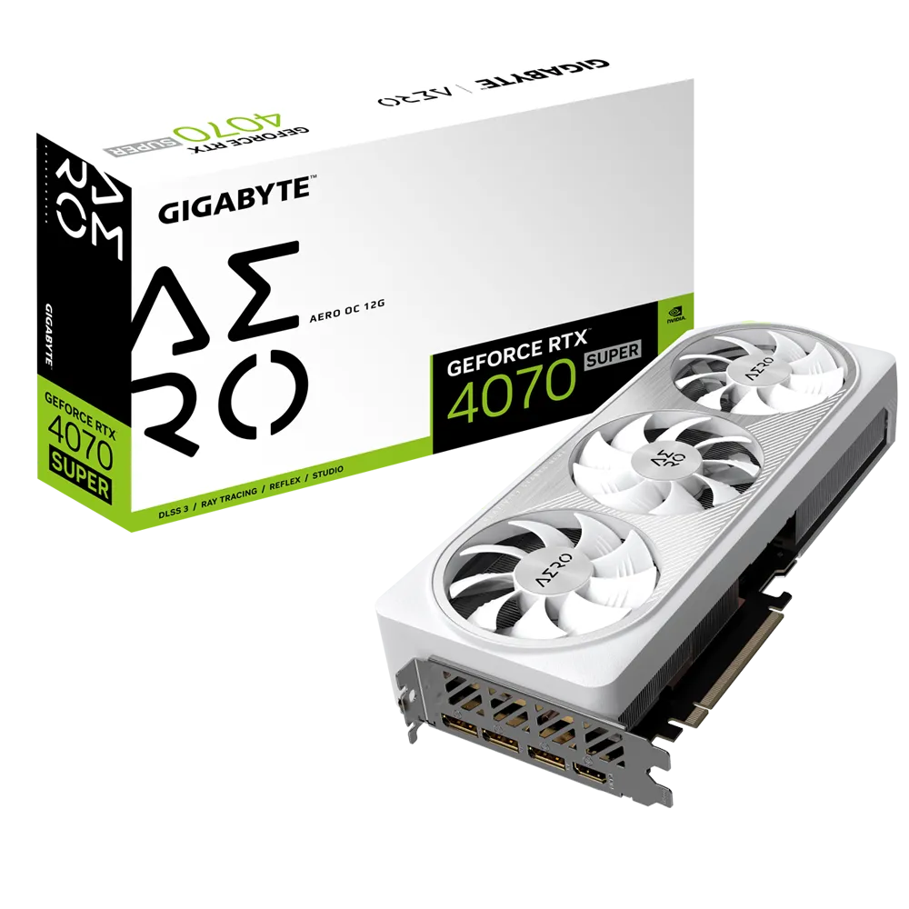 Видеокарта GIGABYTE NVIDIA GeForce RTX 4070 Super Aero, 12Gb DDR6X, 192 бит, PCI-E, HDMI, 3DP, Retail (GV-N407SAERO OC-12GD)