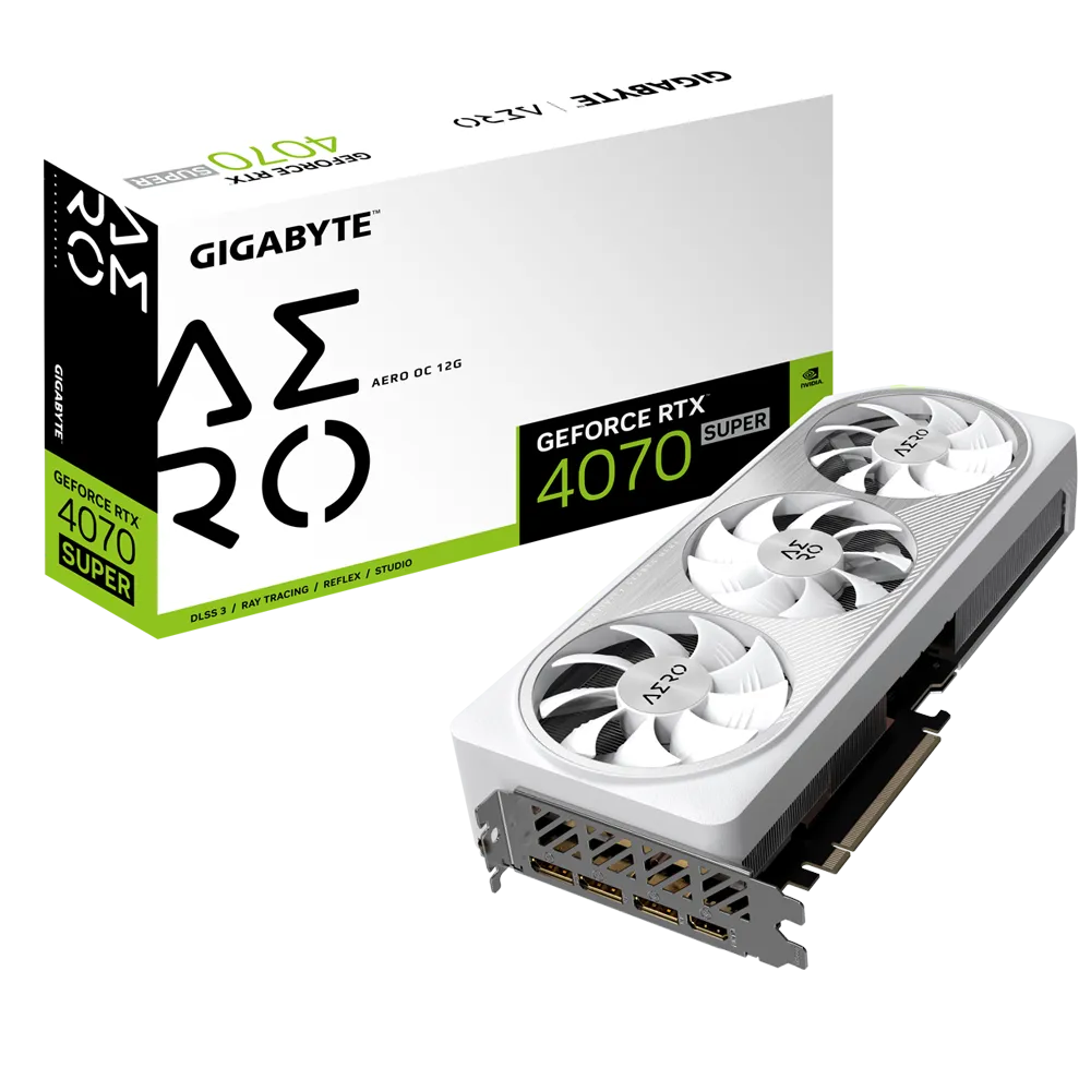 

Видеокарта GIGABYTE NVIDIA GeForce RTX 4070 Super Aero, 12Gb GDDR6X, 192 бит, PCI-E, HDMI, 3DP, Retail (GV-N407SAERO OC-12GD), Aero