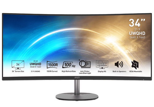 

Монитор 34" MSI Pro MP341CQ VA, изогнутый, 3440x1440 (21:9), 300кд/м2, 100 Гц, 1 мс, 178°/178°, HDMI, DisplayPort, черный (9S6-3PB2CT-027), MP341CQ