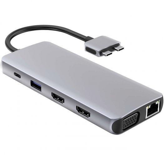 

Адаптер RED LINE Type-C 12 в 1, 2xUSB Type-C, серый (УТ000031222), Type-C 12 в 1