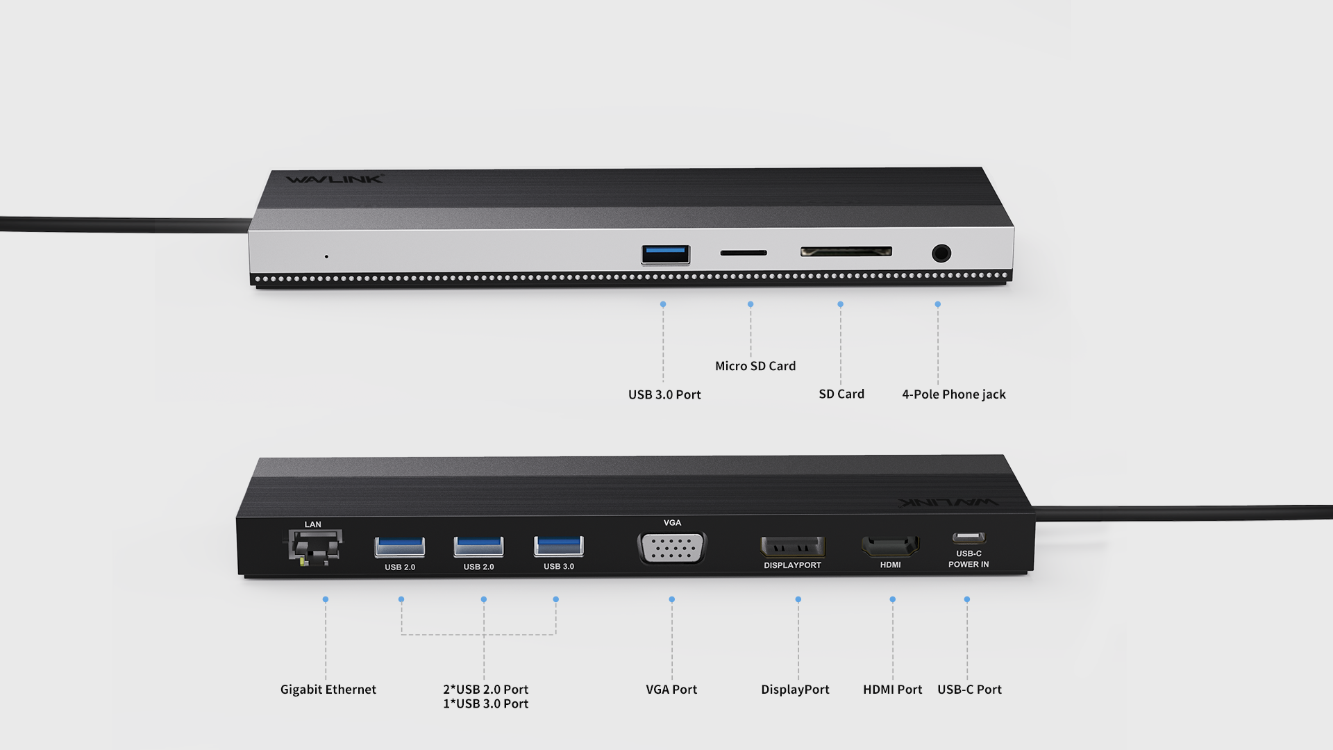 

Док-станция WAVLINK UMD03, 3840x2160 (4K), USB Type-C, серый/черный (WL-UMD03), UMD03
