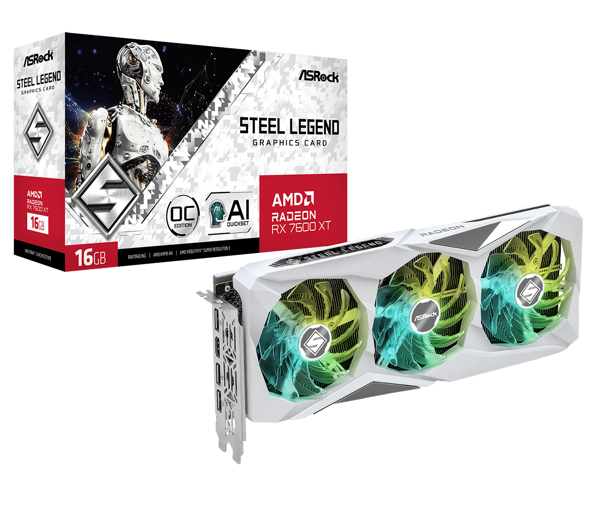 Видеокарта ASRock AMD Radeon RX 7600XT Steel Legend OC, 16Gb GDDR6