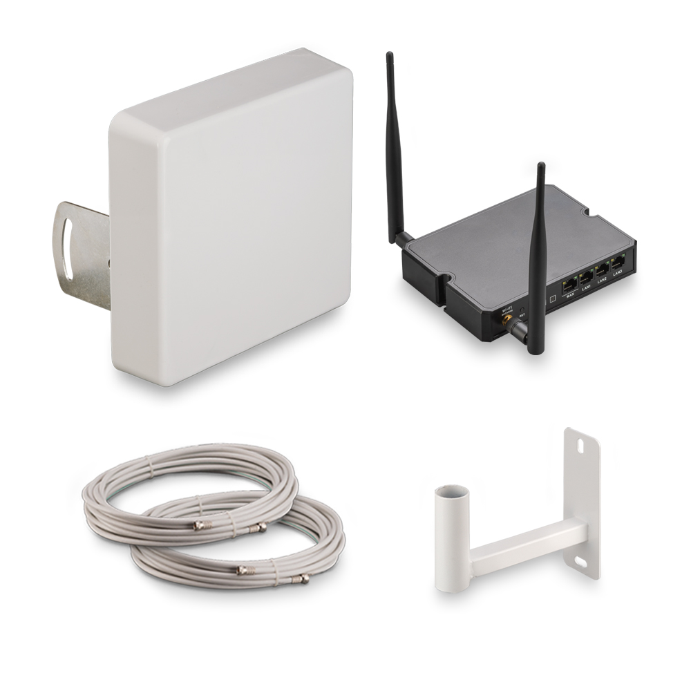 

Комплект 3G/4G интернета Kroks KSS15-3G/4G-MR, В комплект входит: Направленная 15 дБ 4G/3G антенна KAA15-1700/2700F 4G роутер со встроенным модемом Кабельная сборка с разъемами F(male) 10 метров, 2 шт. Кронштейн KH-200 с комплектом метизов (KSS15-3G/4G-MR