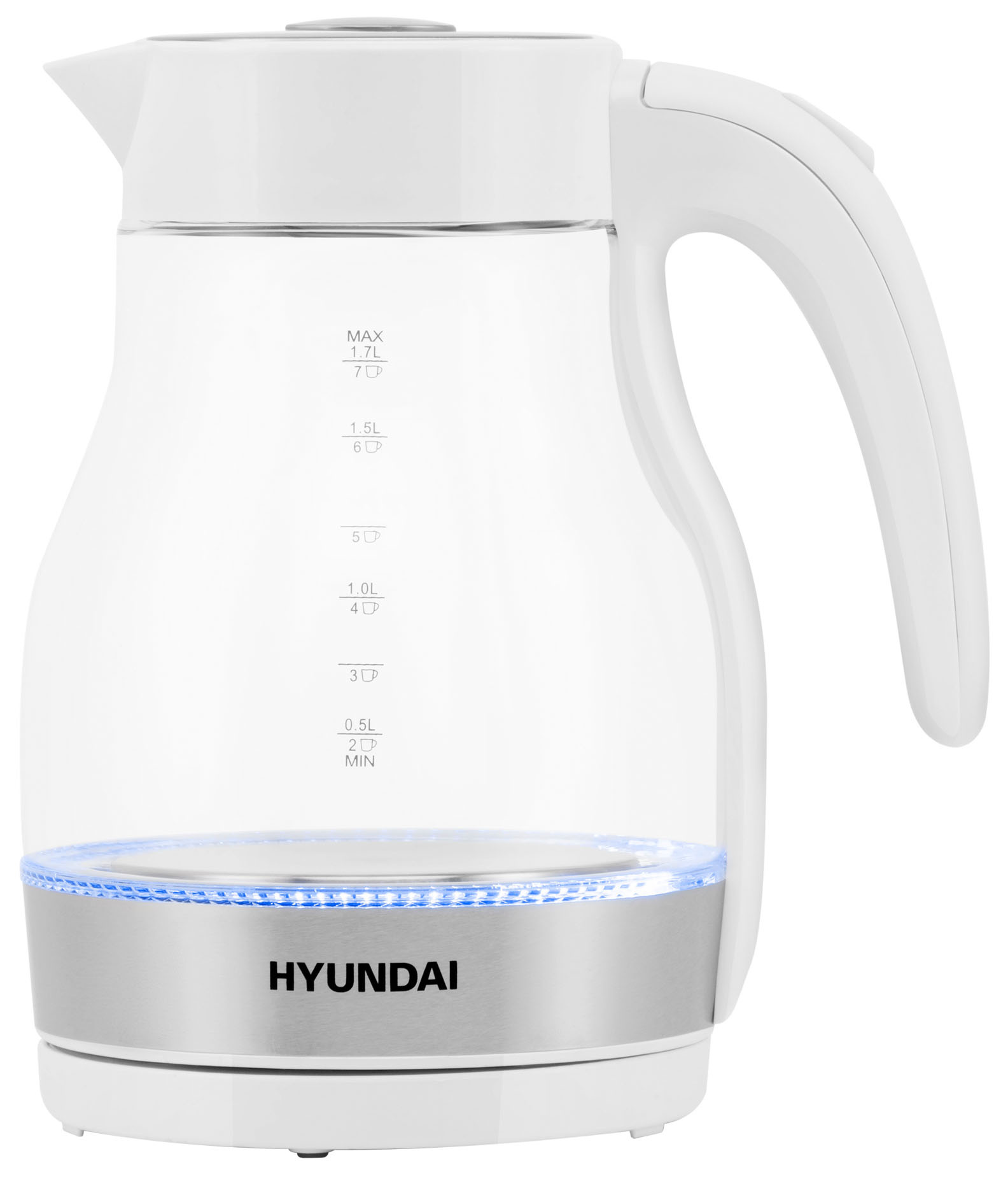 

Чайник электрический Hyundai HYK-G3802 1.7л. 2.2 кВт, пластик/стекло, белый/серебристый (HYK-G3802), HYK-G3802