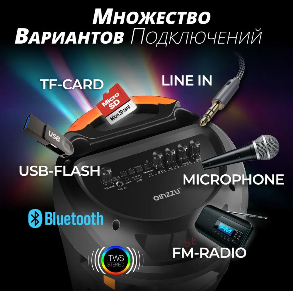 Караоке система Ginzzu GM-239, 600 Вт, USB, Bluetooth, 1256138 купить по  цене 7050 руб в Новосибирске в интернет-магазине e2e4