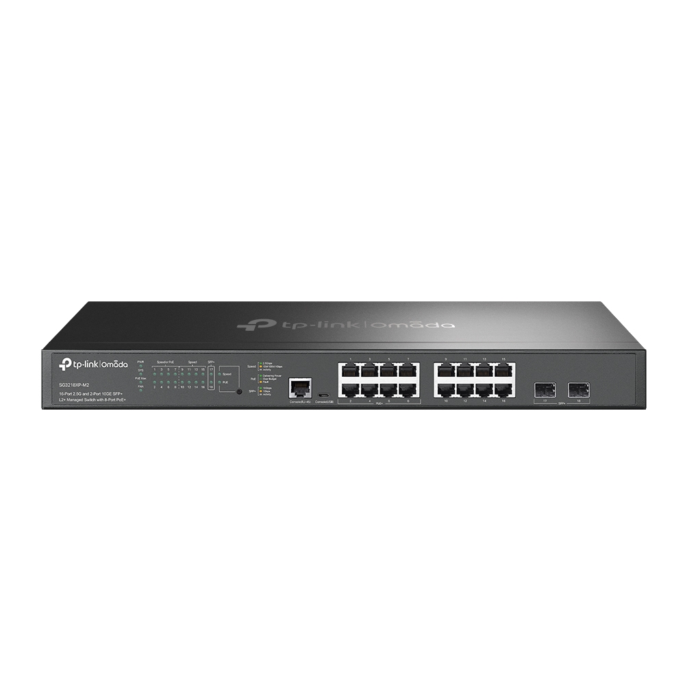 Коммутатор TP-Link SG3218XP-M2, управляемый, кол-во портов: 16x2.5 Гбит/с, кол-во SFP/uplink: SFP+ 2x10 Гбит/с, установка в стойку, PoE: 16x30 Вт (макс. 240 Вт) (SG3218XP-M2)