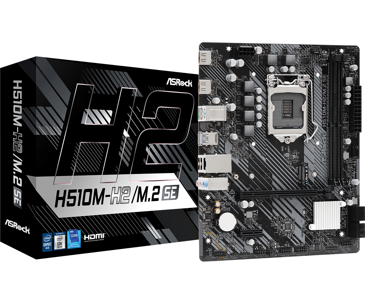 Материнская плата ASRock H510M-H2/M.2 SE, Socket1200, Intel H470, 2xDDR4, PCI-Ex16, 4SATA3, 7.1-ch, GLAN, 6 USB 3.2, HDMI, mATX, Retail