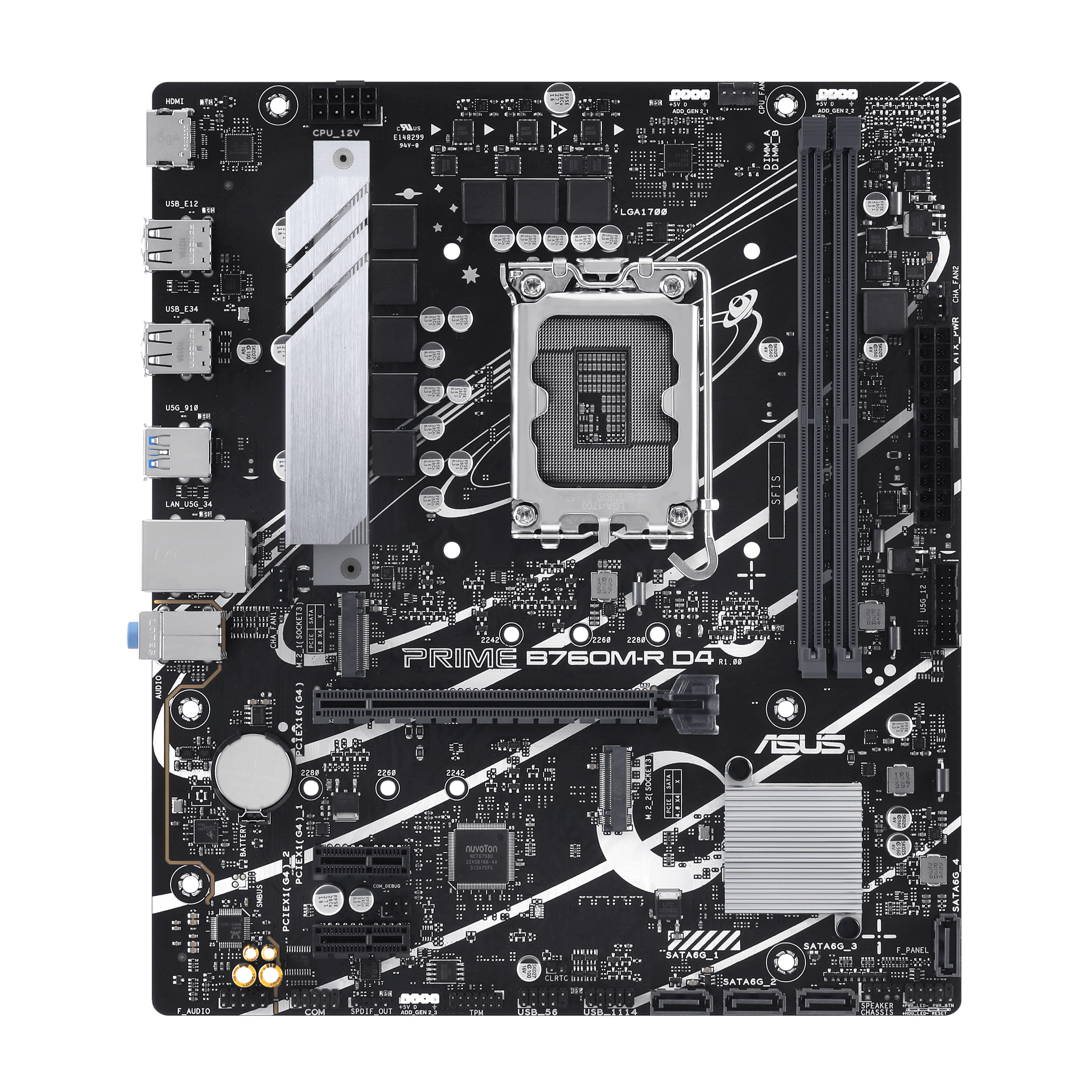 

Материнская плата ASUS PRIME B760M-R D4, Socket1700, Intel B760, 2xDDR4, PCI-Ex16, 4SATA3, 7.1-ch, 2.5GLAN, 6 USB 3.2, HDMI, mATX, Retail, PRIME B760M-R D4