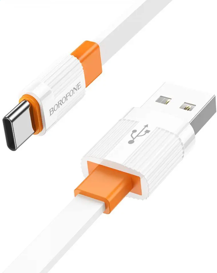 

Кабель USB-USB Type-C, плоский, 3А, 1 м, белый/оранжевый, Borofone Union BX89 (6974443389494), BX89